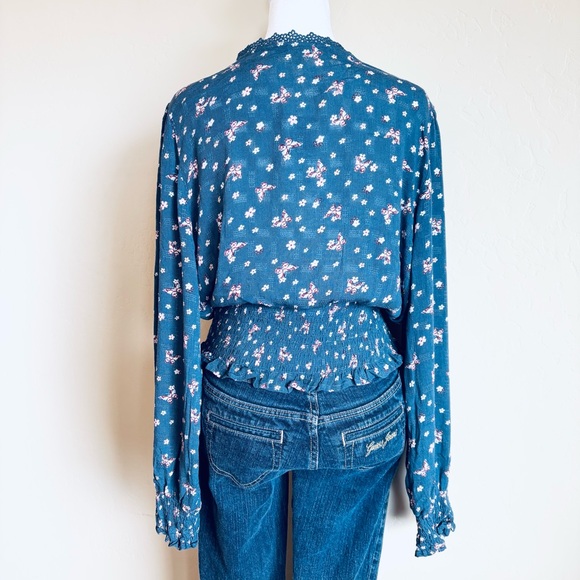 Blue BOHO Butterfly & Floral Women's Top by Selfie NWT - Picture 13 of 14